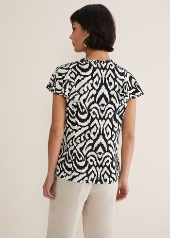 Phase Eight Dalia Ikat Ruffle Shirts Black/White Canada | TGPQDC-524